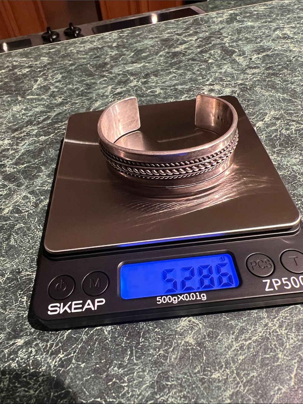 Sterling-Style Silver Cuff Bracelet with Chain Detail